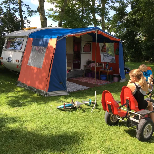 20. Kamperen kinderen tussen de bomen familiecamping Friesland