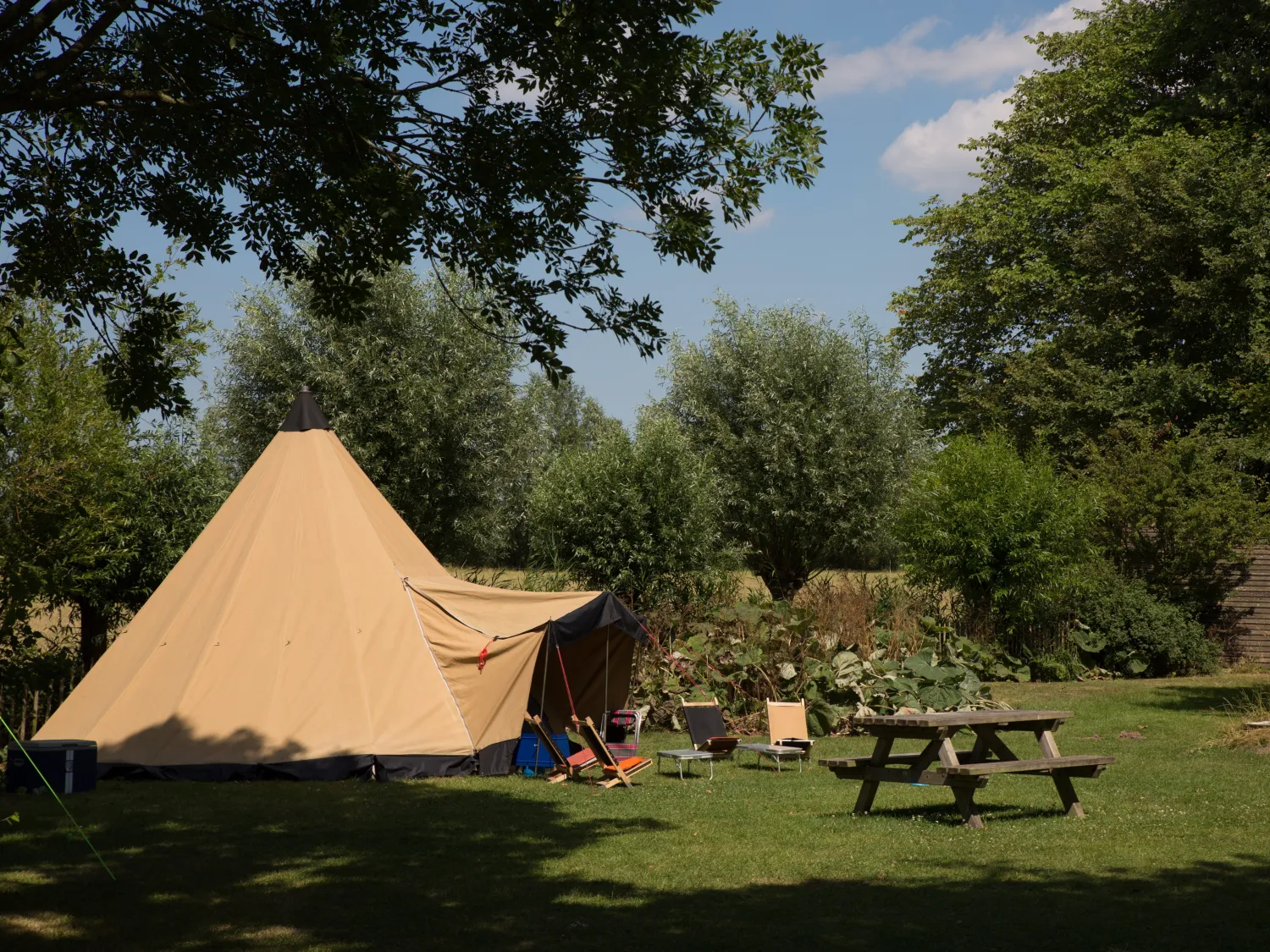 11.a Tipi tussen de bomen natuurkampeerterrein Friesland Lauwersmeer